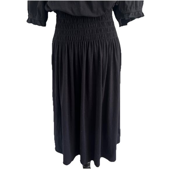 Sundry Smock-Waist Dress Womens Medium Black Midi Pullover Stretch USA NWT - Picture 7 of 13